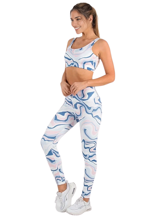 CONJUNTO DEPORTIVO ONDAS DE SEGURIDAD AZUL ROSA - PANTALON TOP - REF: CJDP0003