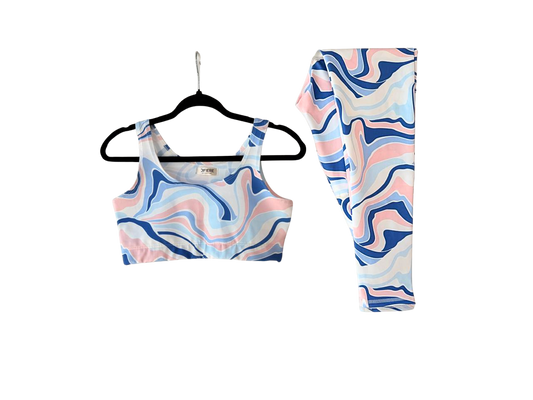 CONJUNTO DEPORTIVO ONDAS DE SEGURIDAD AZUL ROSA - PANTALON TOP - REF: CJDP0003
